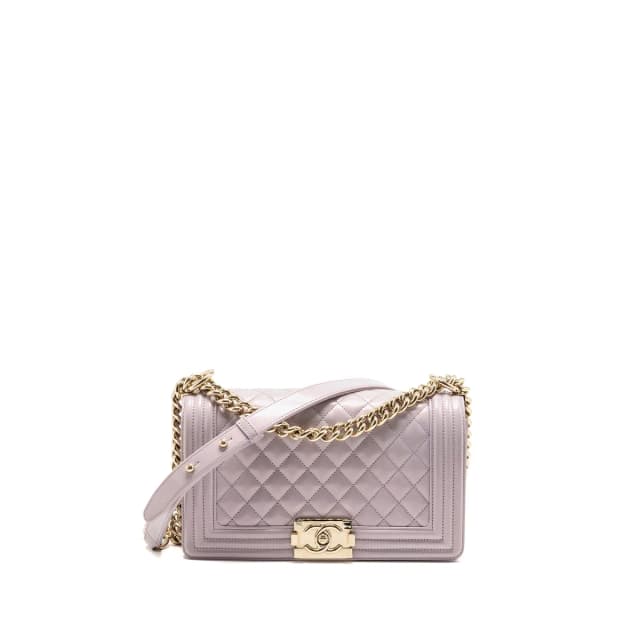 Chanel 16P Medium Boy Bag IRIDESCENT Glazed Calfskin Light Purple LGHW in Purple Calfskin from EMIER, photo 1 of 1