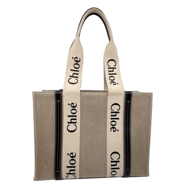 Chloé Woody Medium Linen Canvas Tote Bag Cream in White Canvas from Dallas Designer Handbags, photo 1 of 1