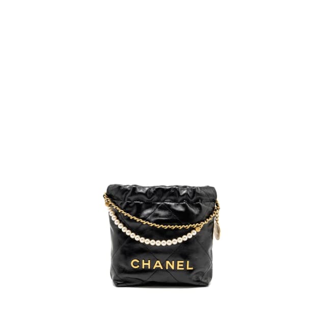 Chanel 23S Mini 22 Bag with Pear Chain Shiny Calfskin Black Brushed GHW (Microchip) in Black Calfskin from EMIER, photo 1 of 1