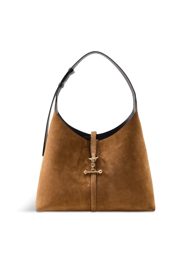 Strathberry Kite Maxi Suede Hobo Bag in toffee/espresso, image 1 of 1 from Fenwick