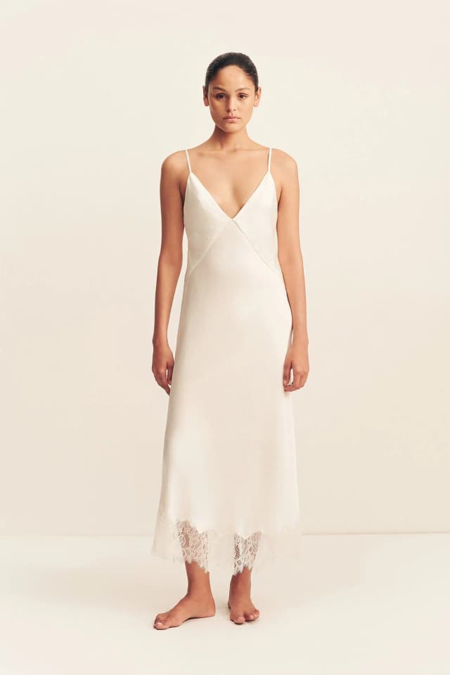 Shona Joy LUSTRE LACE SLIP MIDI DRESS - IVORY, image 1 of 1 from Shona Joy