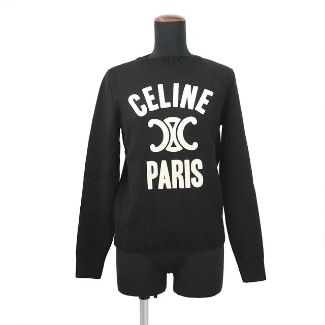 Celine Knit Triomphe Bottom Neck Sweater XS Black Off-white in Black Cashmere from The Reluxe, photo 1 of 1