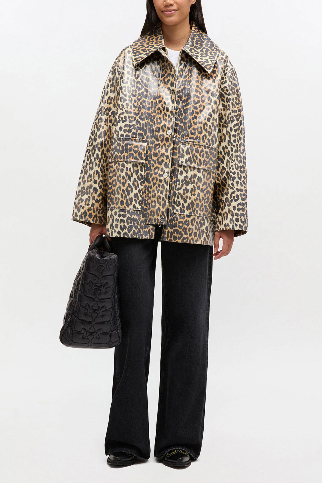 Leopard Laminated Cotton Jacket