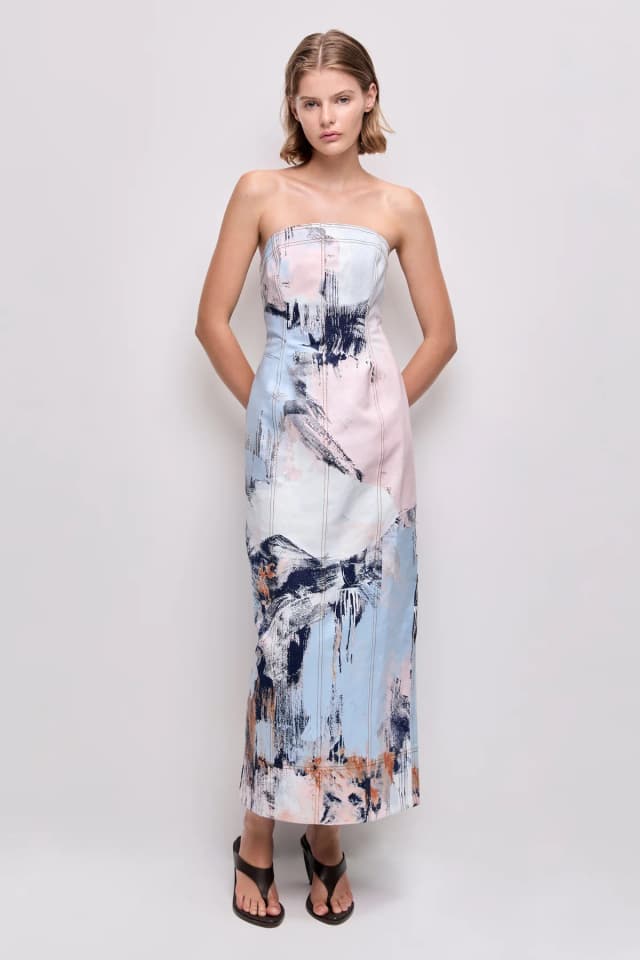 AJE Lettera Denim Midi Dress in BRUSH STROKE, image 1 of 1 from Aje