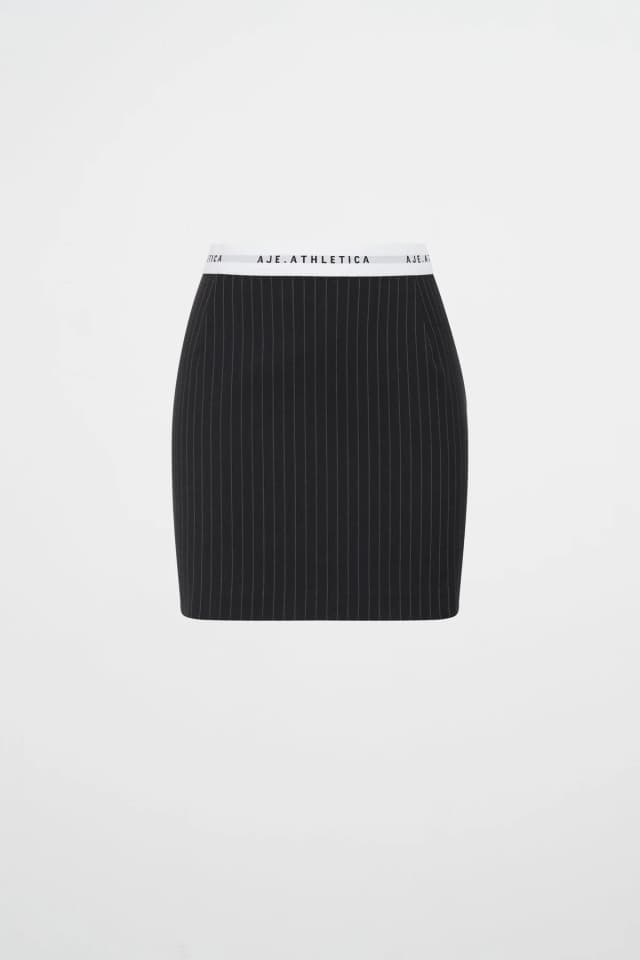 Athletica Logo Elastic Mini Skirt 651 in NAVY PINSTRIPE, image 1 of 1 from Aje