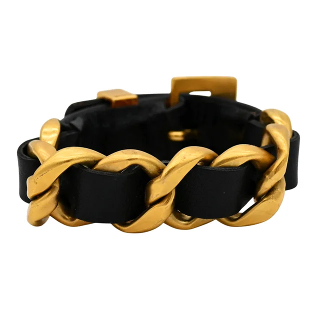 Chanel Black Leather Chain-Link Bracelet in Black Leather from Clotheshorse Anonymous, photo 1 of 1