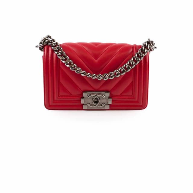 Chanel Small Red Boy Bag Chevron 24 Series in Red Lambskin from The Purse Affair, photo 1 of 1
