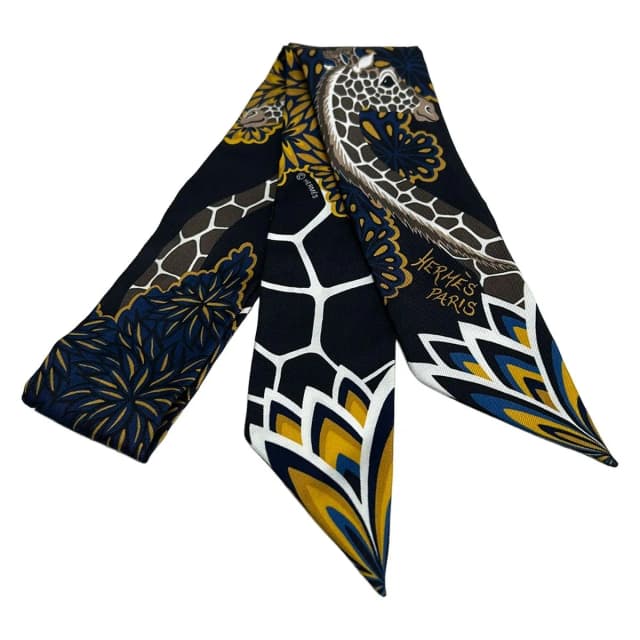 Hermès Scarf Twilly Black Yellow Brown the Three Graces Giraffe in Black from The Reluxe, photo 1 of 1
