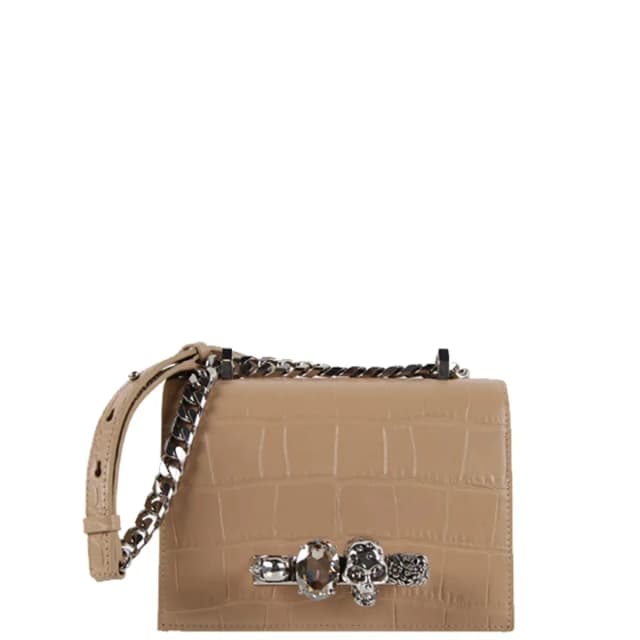 Alexander McQueen Jewelled Knuckle Satchel Small Glossy Croc, Camel/Silver, image 1 of 1 from Cultstatus