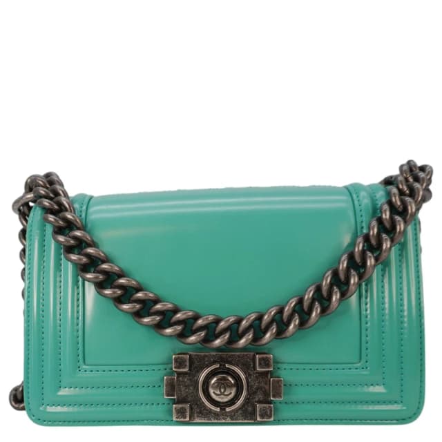 Chanel Boy Small Patent Leather Shoulder Bag Turquoise in Blue Patent leather from Dallas Designer Handbags, photo 1 of 1