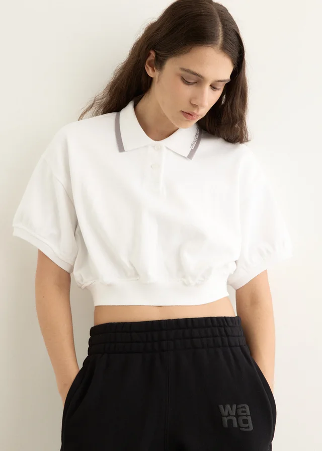 Alexander Wang Relaxed Cropped Cinched Polo in WHITE, image 1 of 1 from Incu