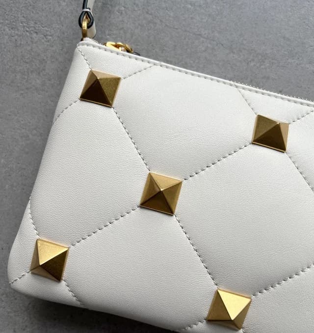 VALENTINO GARAVANI Roman Stud Wristlet / Shoulder Pouch, Ivory, image 1 of 1 from Cultstatus