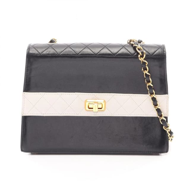 Chanel Shoulder Bag Quilted Black White Lambskin Bicolor Chain in Black Lambskin from The Reluxe, photo 1 of 1