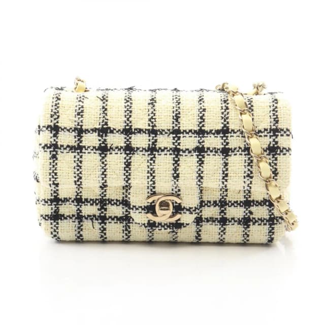 Chanel Shoulder Bag Mini Quilted 20 Cream Black Fabric Chain in Black from The Reluxe, photo 1 of 1