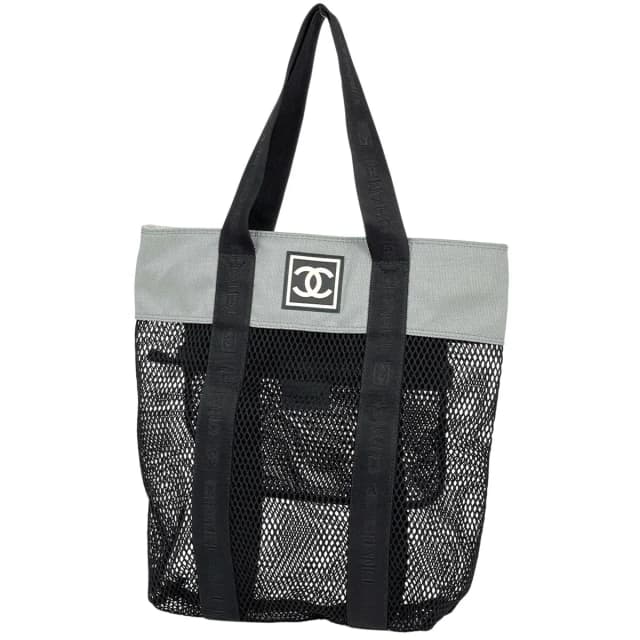 Chanel Sports Line Mesh Tote Bag CC Logo Nylon Canvas Black Gray in Black Canvas from The Reluxe, photo 1 of 1