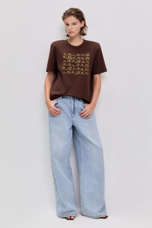 AJE Alive Embellished Logo Tee in CHOCOLATE, image 1 of 1 from Aje