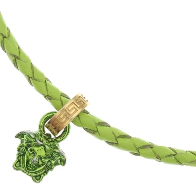 Versace Leather Crystal Medusa Pendant Neckless Braided Logo Necklace Yellow in Yellow Leather from The Reluxe, photo 1 of 1