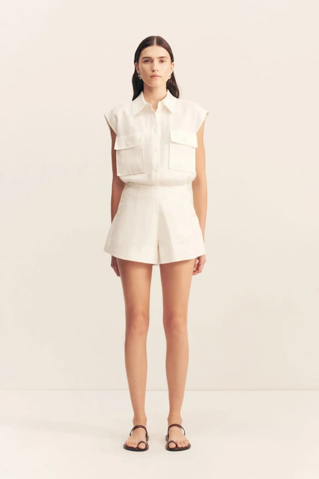 Shona Joy WELLINGTON BUTTON UP SHORT - IVORY, image 1 of 1 from Shona Joy