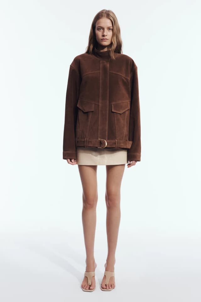 AJE Anisa Suede Leather Jacket in CHOCOLATE, image 1 of 1 from Aje