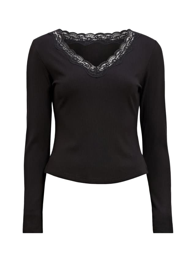 Forever New Selena Lace Trim 3/4 Sleeve Top Black in Black, image 1 of 1 from Fenwick