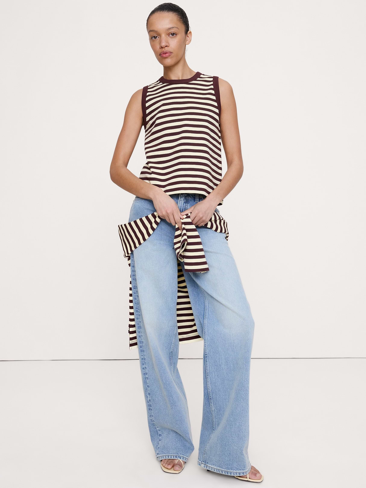 Banana Republic Heavyweight Slub Cotton Tank in Brown Stripe, image 1 of 1 from Banana Republic (US)