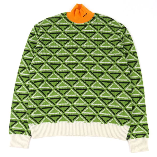 Prada Virgin 29% Wool Cashmere Logo Embroidery High Neck Knit Sweater Green in Green Cashmere from The Reluxe, photo 1 of 1
