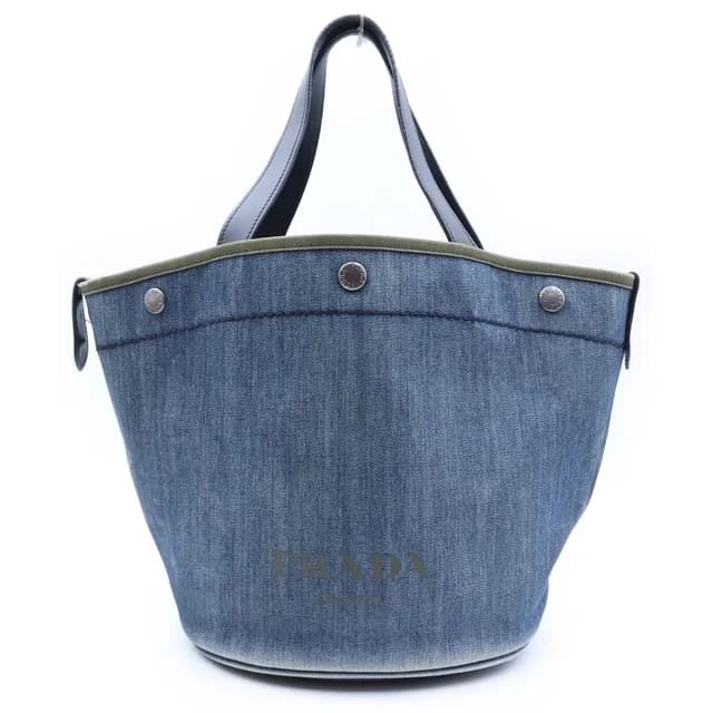 Prada Bucket Shape Tote Bag Indigo Blue Black Denim Leather in Black Denim from The Reluxe, photo 1 of 1