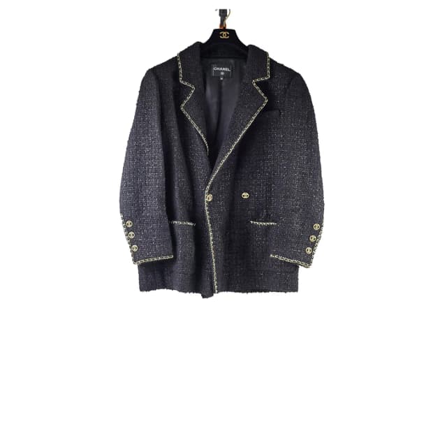 Chanel Chain Tweed Long Blazer/Coat Black - Size 48 in Black Tweed from The Purse Affair, photo 1 of 1