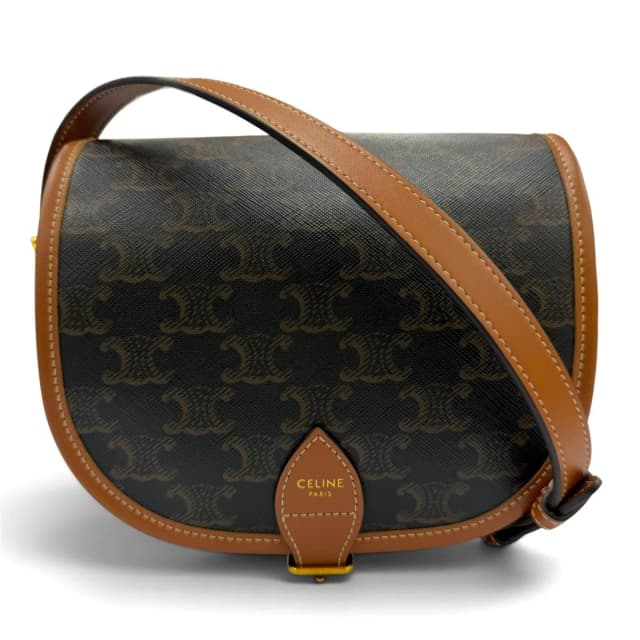 Celine Medium Folco Triomphe Canvas Shoulder Bag Tan Brown in Brown Canvas from The Reluxe, photo 1 of 1