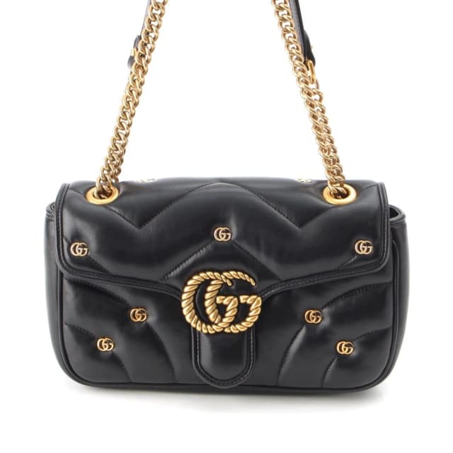 Gucci GG Marmont Leather Quilted Locking G Chain Shoulder Bag Black in Black Leather from The Reluxe, photo 1 of 1