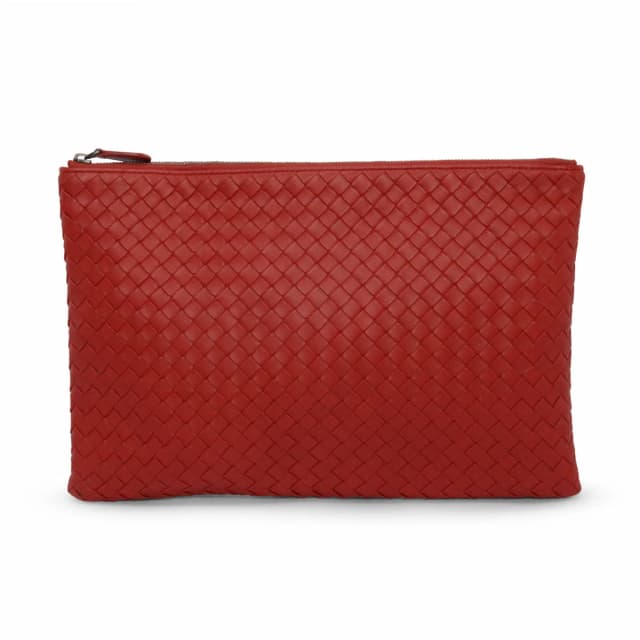 Bottega Veneta Intrecciato Zip Pouch in Red Woven leather from Blue Spinach, photo 1 of 1