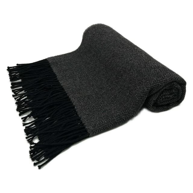 Hermès Shawl Gray Black Herringbone Cashmere Scarf in Black Cashmere from The Reluxe, photo 1 of 1