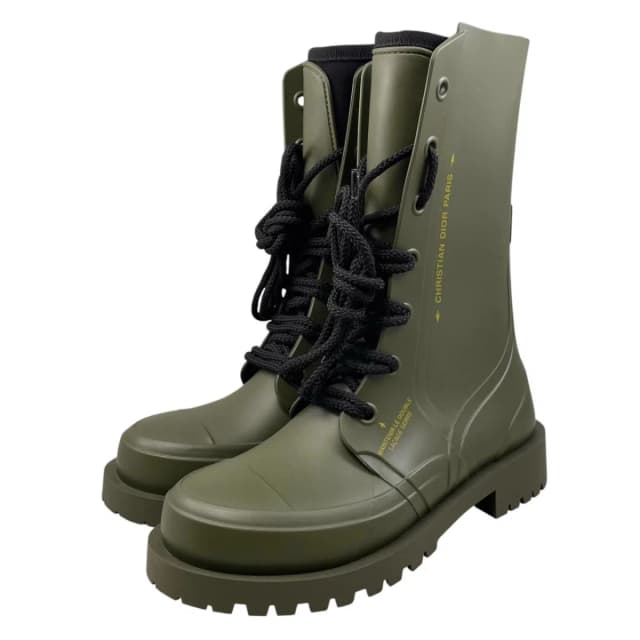 Dior Rain Boots Lace Up Rubber Logo Green Black 35 in Black from The Reluxe, photo 1 of 1