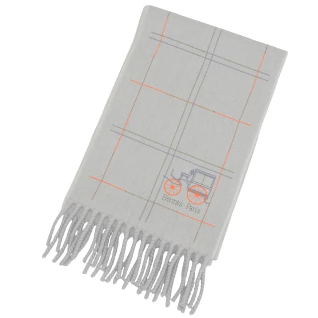 Hermès Cashmere 100% Logo Embroidery Scarf with Fringe Light Gray in Grey Cashmere from The Reluxe, photo 1 of 1