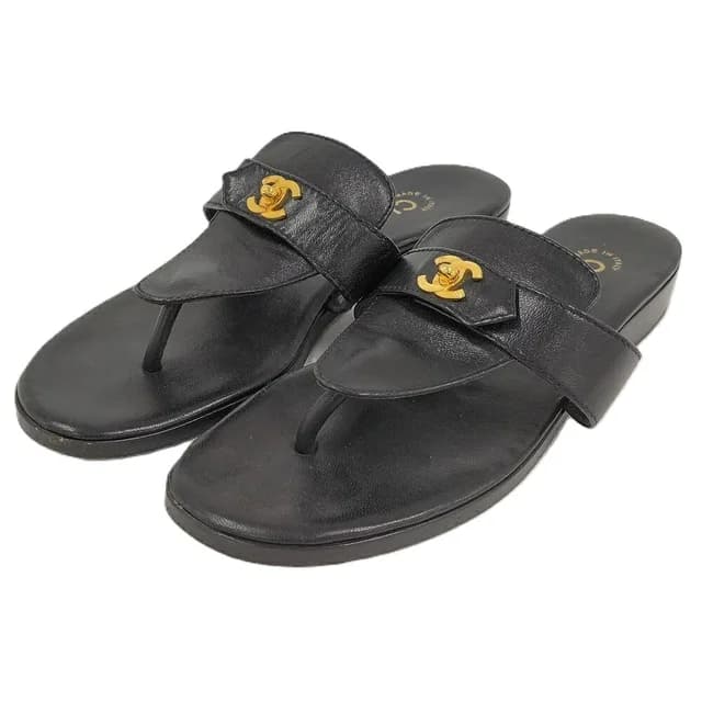 Chanel Thong Sandals Turnlock CC Logo Leather Gold in Gold Leather from The Reluxe, photo 1 of 1