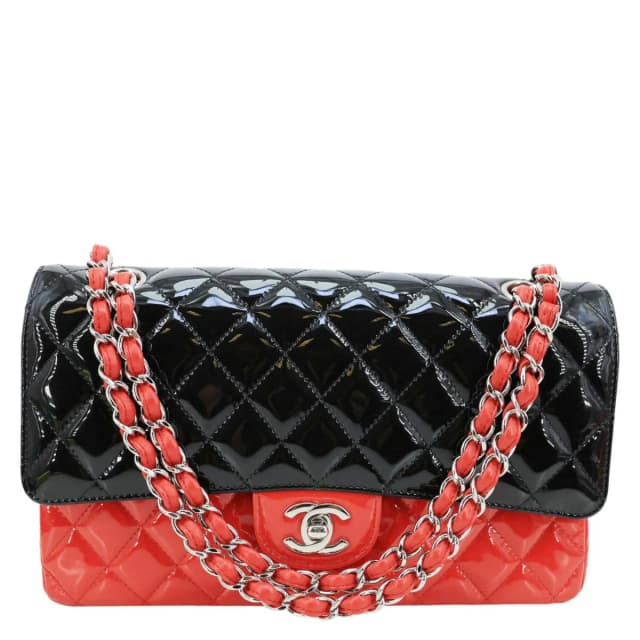Chanel Classic Double Flap Medium Quilted Patent Leather Shoulder Bag Bicolor in Patent leather from Dallas Designer Handbags, photo 1 of 1