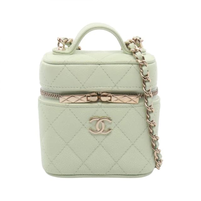 Chanel Shoulder Bag Quilted Yellow Green Caviar Leather Mini Vanity 2-Way Chain in Green Caviar leather from The Reluxe, photo 1 of 1