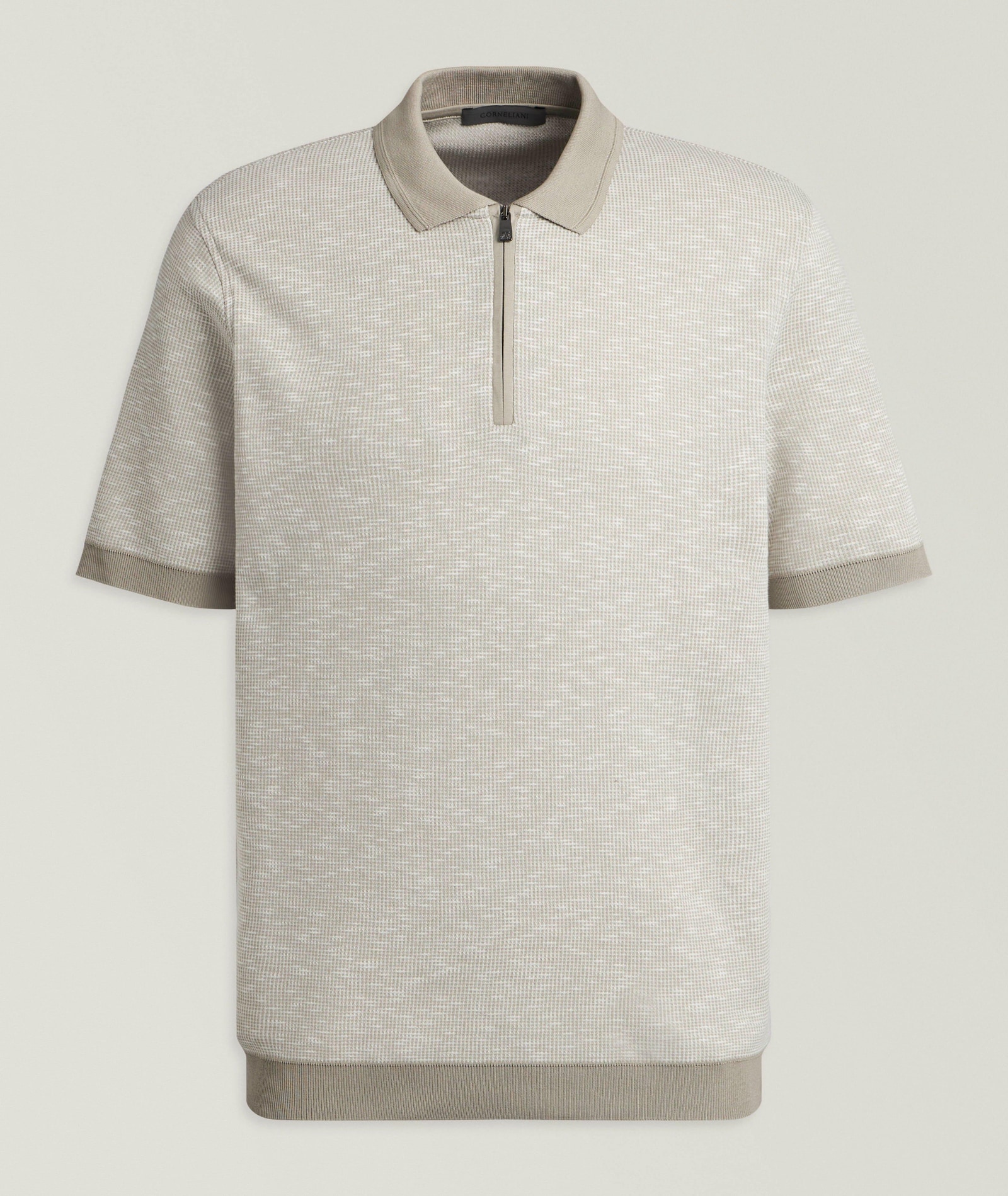 Corneliani Cotton Quarter-Zip Polo in Grey Cotton & Cotton Blends, image 1 of 1 from Harry Rosen
