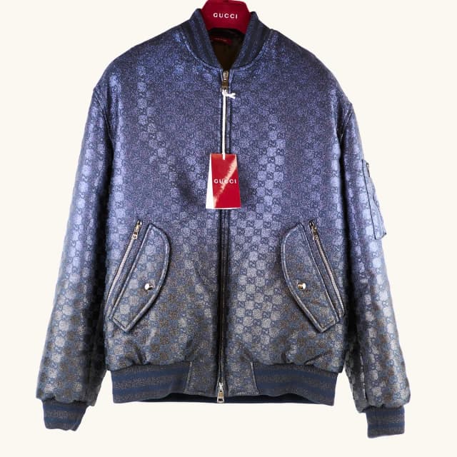 Gucci GG Padded Bomber Jacket Navy Size 50 in Navy from The Purse Affair, photo 1 of 1