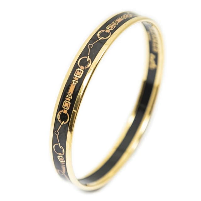 Hermès Enamel Bangle Black Brown Belt Motif Bracelet in Black from The Reluxe, photo 1 of 1