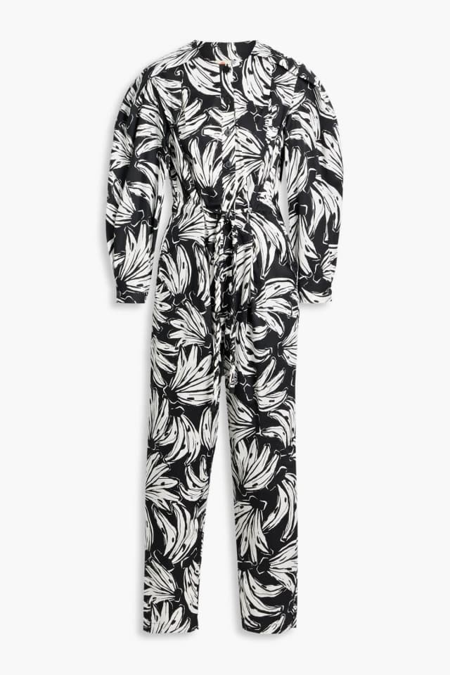 Farm Rio Printed Cotton-Blend Poplin Jumpsuit in Black, image 1 of 1 from THE OUTNET