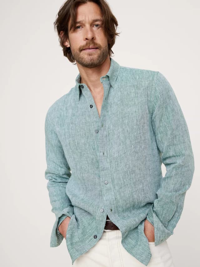 Banana Republic Slim-Fit Linen Shirt in Light Green, image 1 of 1 from Banana Republic (Canada)