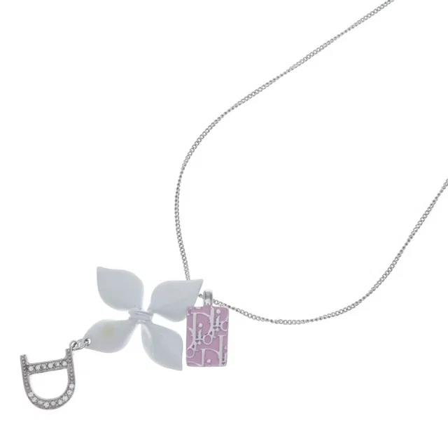 Dior Flower Motif D Logo Charm Pendant Chain Silver Pink in White from The Reluxe, photo 1 of 1