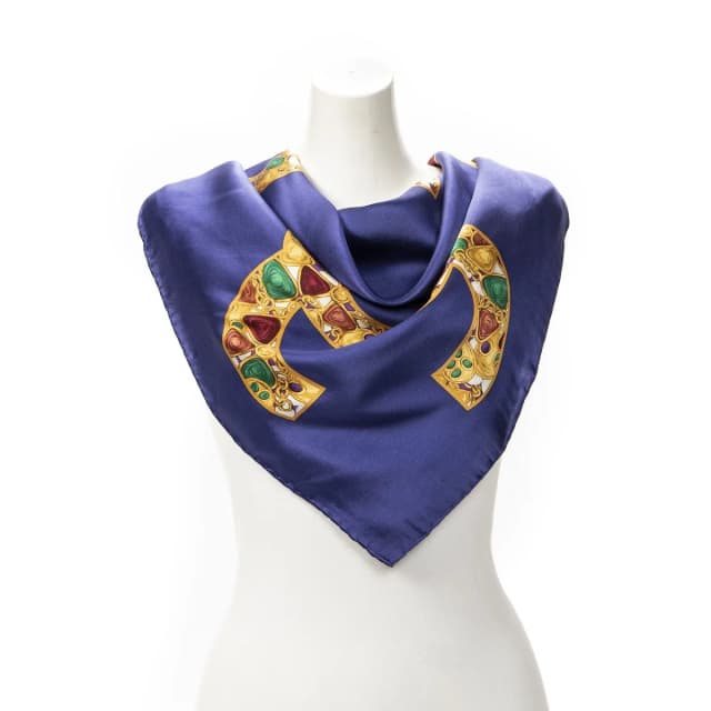 Chanel Scarf Blue Gold Silk in Blue Silk from The Reluxe, photo 1 of 1