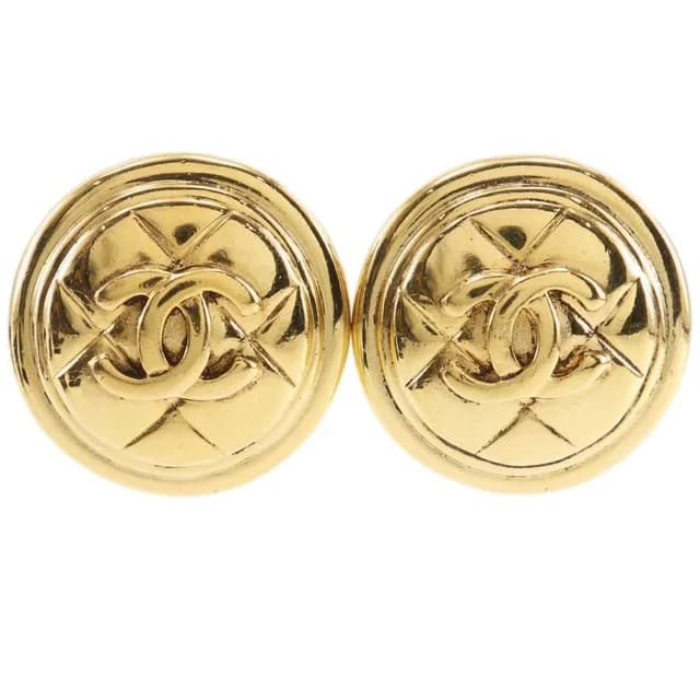 Chanel CC Logo Quilted Vintage Gold Plated Earrings in Gold from The Reluxe, photo 1 of 1