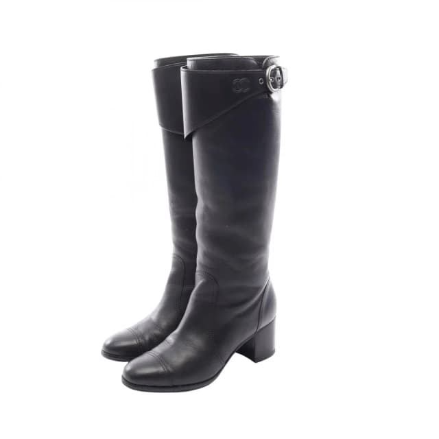 Chanel Boots CC Logo Long Black Leather in Black Leather from The Reluxe, photo 1 of 1