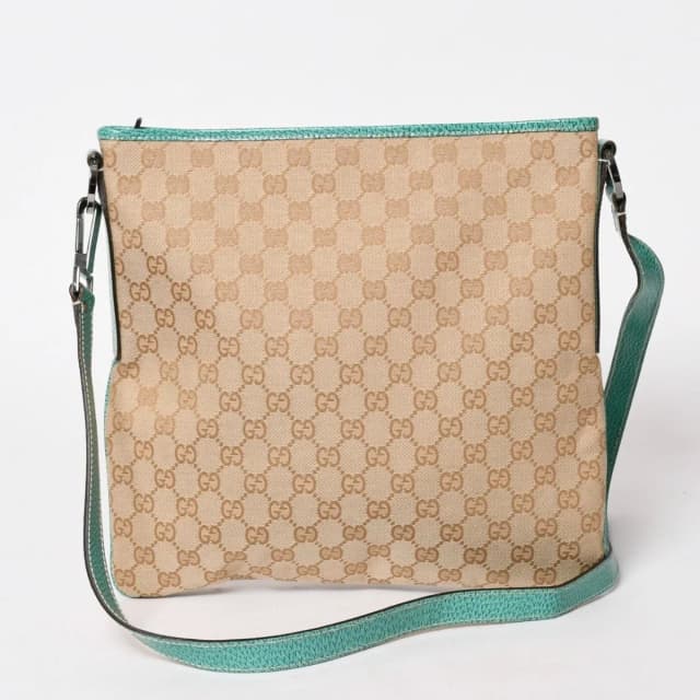 Gucci Square Shape Messenger Bag GG Pattern Beige Turquoise Blue Black Metal in Black Canvas from The Reluxe, photo 1 of 1