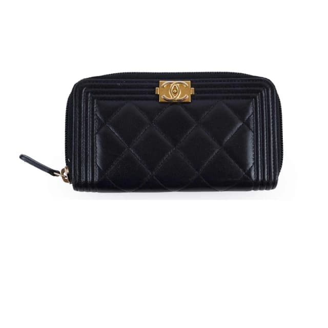 Chanel Boy Zip Around Wallet Black in Black Lambskin from The Purse Affair, photo 1 of 1