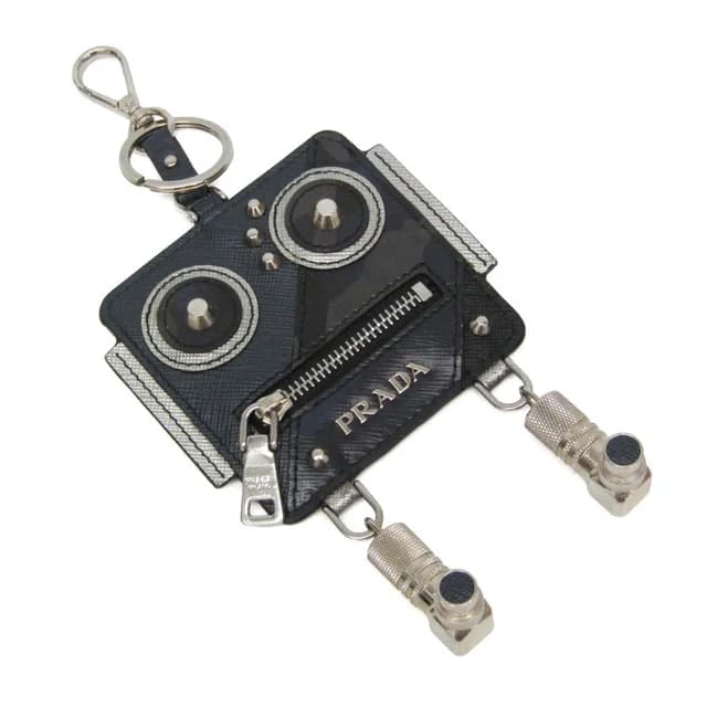 Prada Saffiano Robot Key Ring Men,Women Leather,Metal Coin Purse/coin Case Silver,Navy in Navy/Silver Leather , Metal from Elady, photo 1 of 1