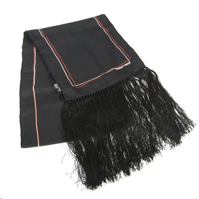 Hermès Perforated Fringe Long Scarf Women's Silk Stole Black,Orange in Black/Orange Silk 100% from Elady, photo 1 of 1